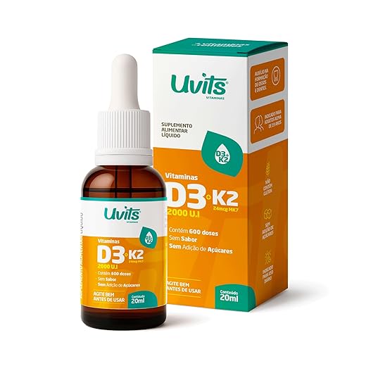 Vitamina D3 2000ui + K2 24mcg 20ml 600 Doses - Uvits