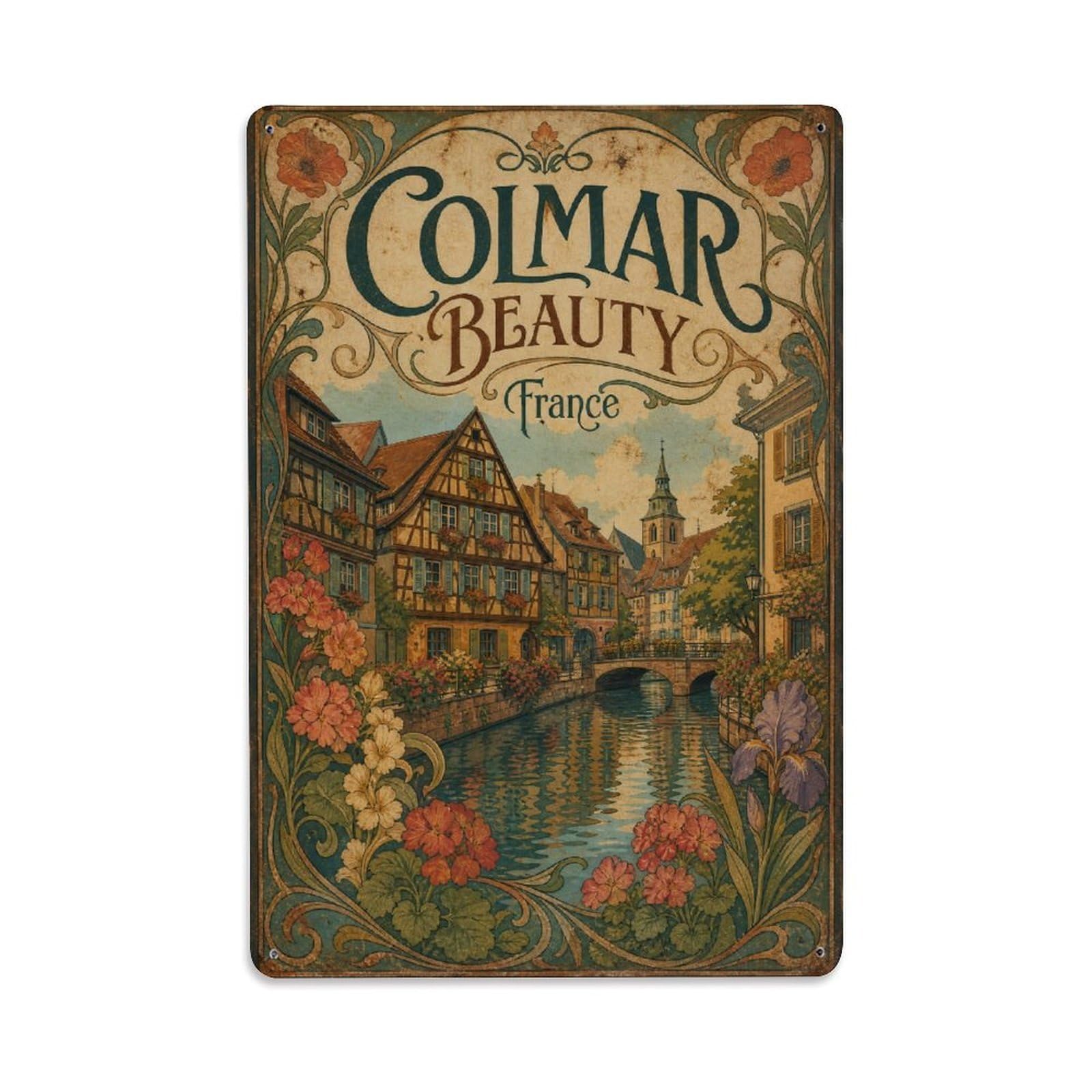 Gead 8X12inch Style Vintage Travel Colmar France Beauty Metal Tin Sign