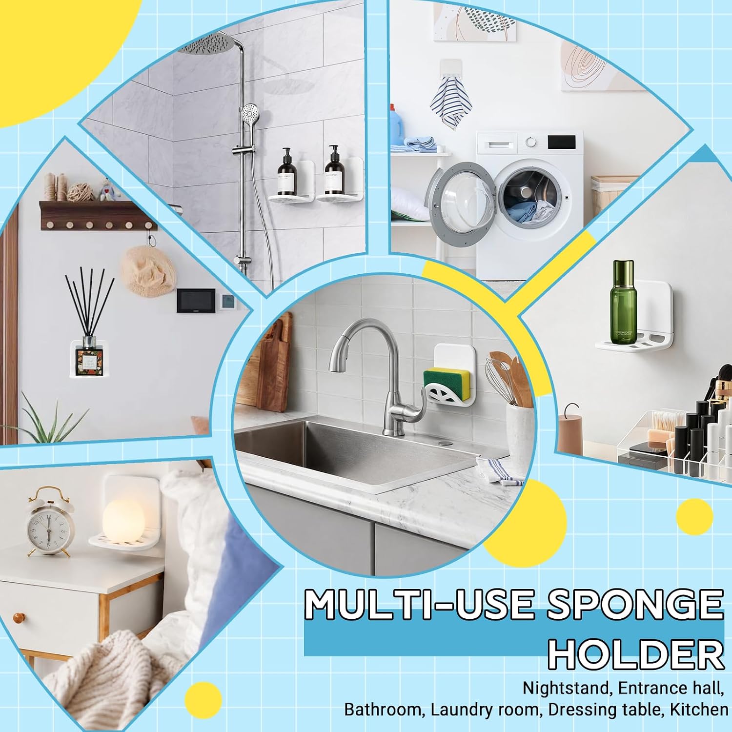 Silicone Sponge Holder for Kitchen Sink with Adhesive, Fold Sink Caddy for Sponge Soap, Kitchen Sink Organizer for Bathroom Wall (White)