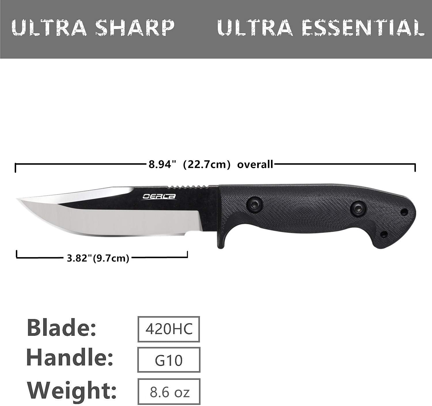 Oerla TAC OLK-033RD | The Outdoor Fixed Blade Camping Hunting Field knife | 420HC Steel | Black G10 Handle | EDC Kydex Sheath with Scout and Vertical Adjustable Clip : Sports & Outdoors