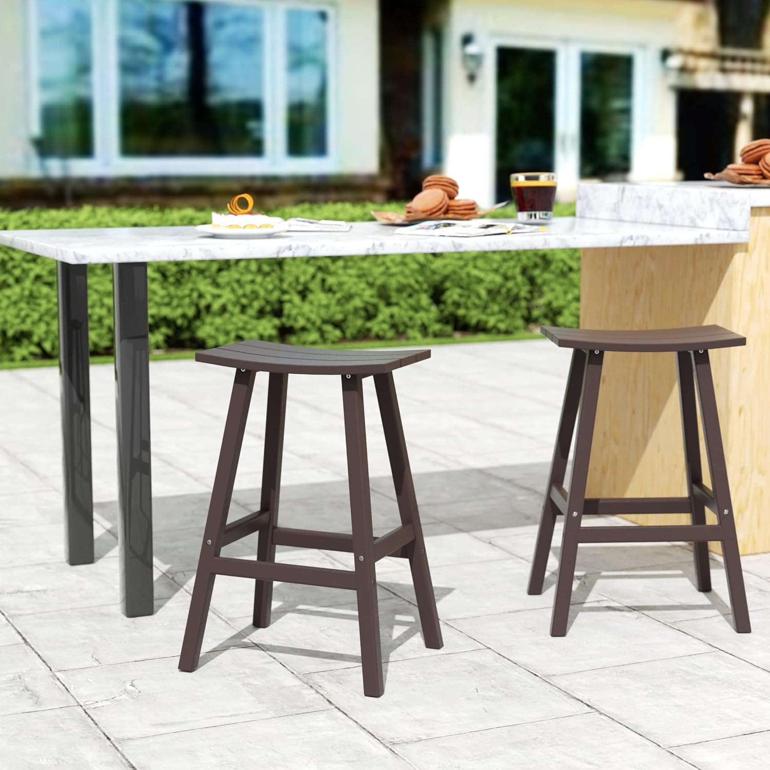 WO WESTIN OUTDOOR HDPE Laguna Contempo 29" Saddle Bar Stool, Dark Brown