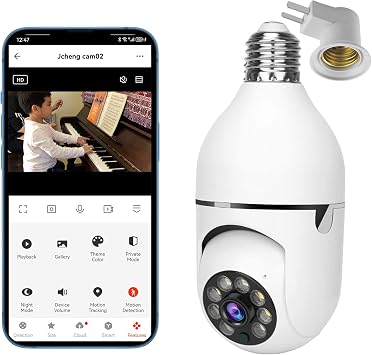JCHENG Light Bulb Security Camera | 4MP 355  Rotating Guard | Compatible with Alexa/Google Assistant/Alarm System | SD Card Included |Indoor