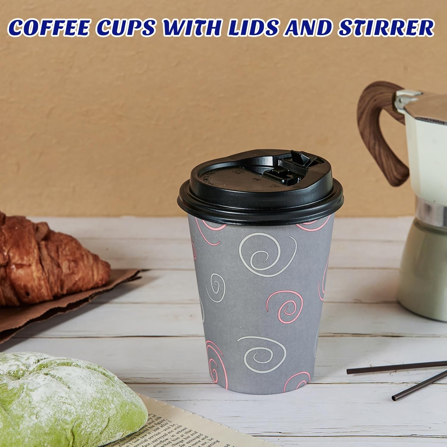 100 Pack 12 oz Paper Cups, Disposable Coffee Cups with Lids and Straws for Drinking Water, Tea, Used for Home, Shops and Cafes - Image 6