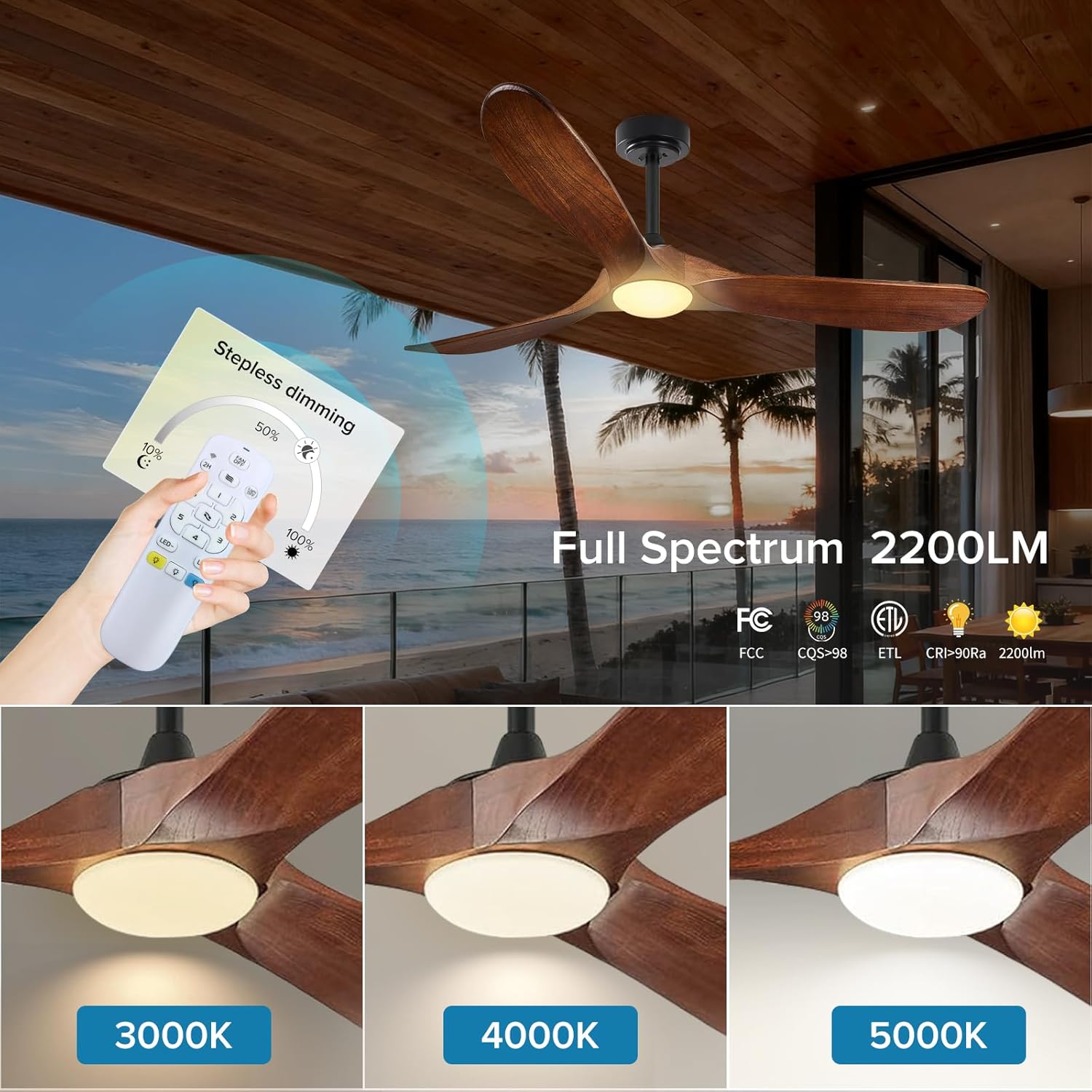 70 inch Smart Outdoor Large Ceiling Fan for Patio with Lights Wet Rated, High CFM Modern Farmhouse Walnut Ceiling Fan with Alexa/Remote/App Control, Waterproof Exterior Fan for Indoor Porch Gazebo