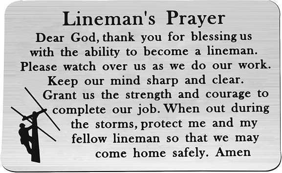 Gzrlyf Lineman Prayer Gifts for Husband Dad Lineman Gifts Christian Lineman Wallet Card Line Worker GiftsSilver WC