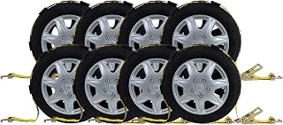 Mytee Products 8 Pack 2" x9' Over The Wheel Tire Straps with Ratchet, Swivel J Hook & Rubber Blocks - 10,000 LBS Breaking Strength Towing Tie Down Straps for Auto Car Haulers, UTV, Truck Trailer Bed