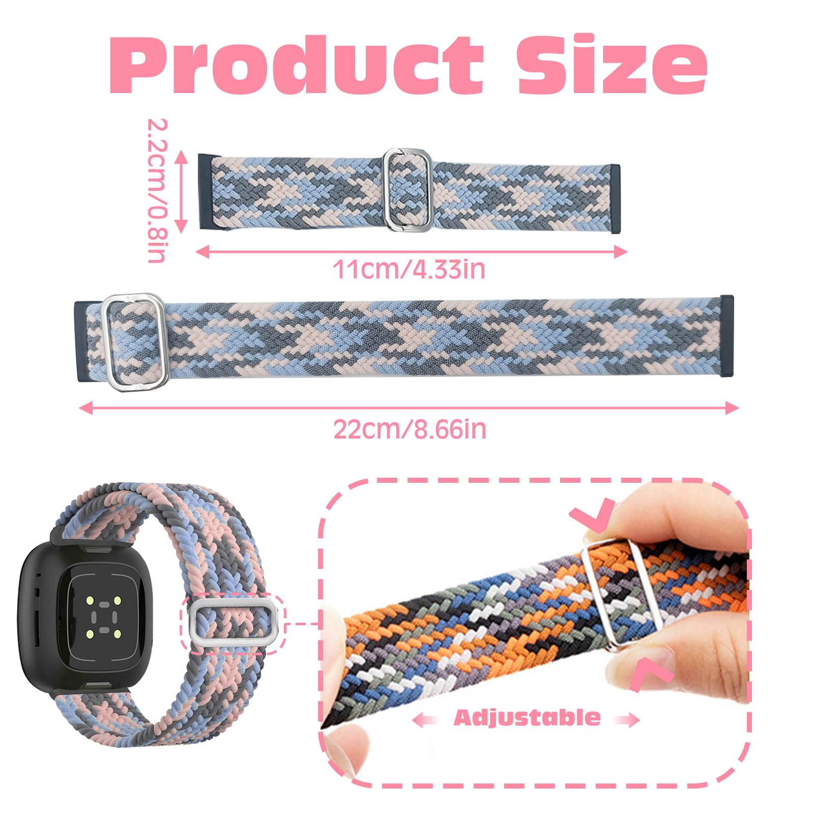 KASESSS 4 Pcs Elastic Nylon Straps Compatible with Fitbit Versa 4/3/Sense 2, Braided Nylon Sport - Image 3