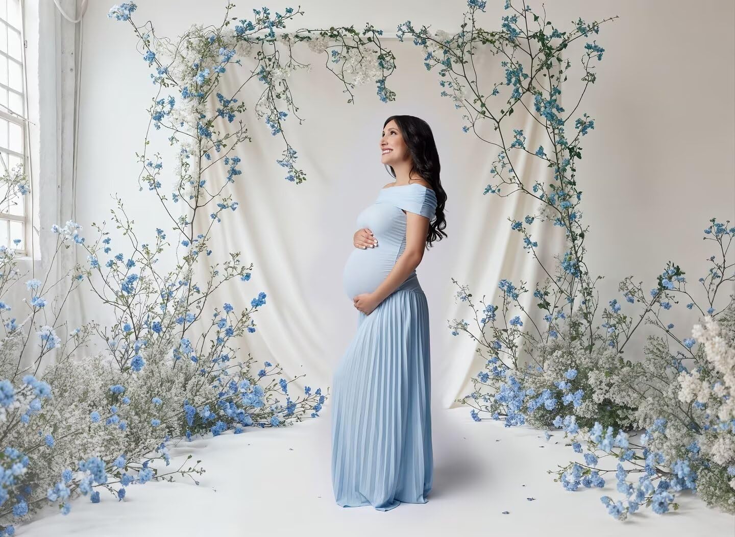 Fivsole Off Shoulder Maternity Dresses for Photoshoot Long Pleated Baby Shower Dress Formal Pregnancy Gowns - Image 6