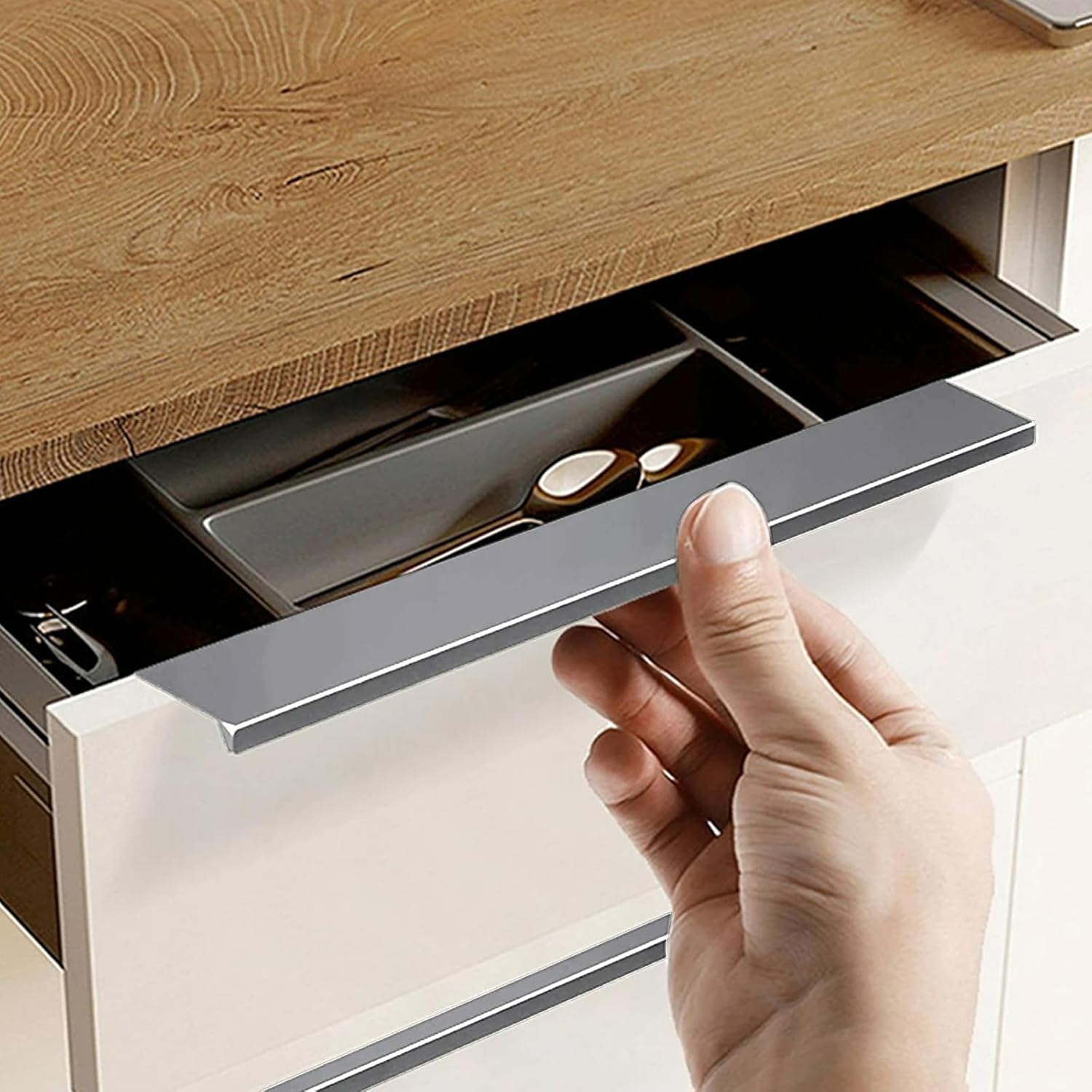 Finger Pulls for Cabinets Drawers - Aluminum Alloy Concealed Handle for Home Kitchen Door Dresser, Easy Installation (8, Gray, 200mm/7.88inch)