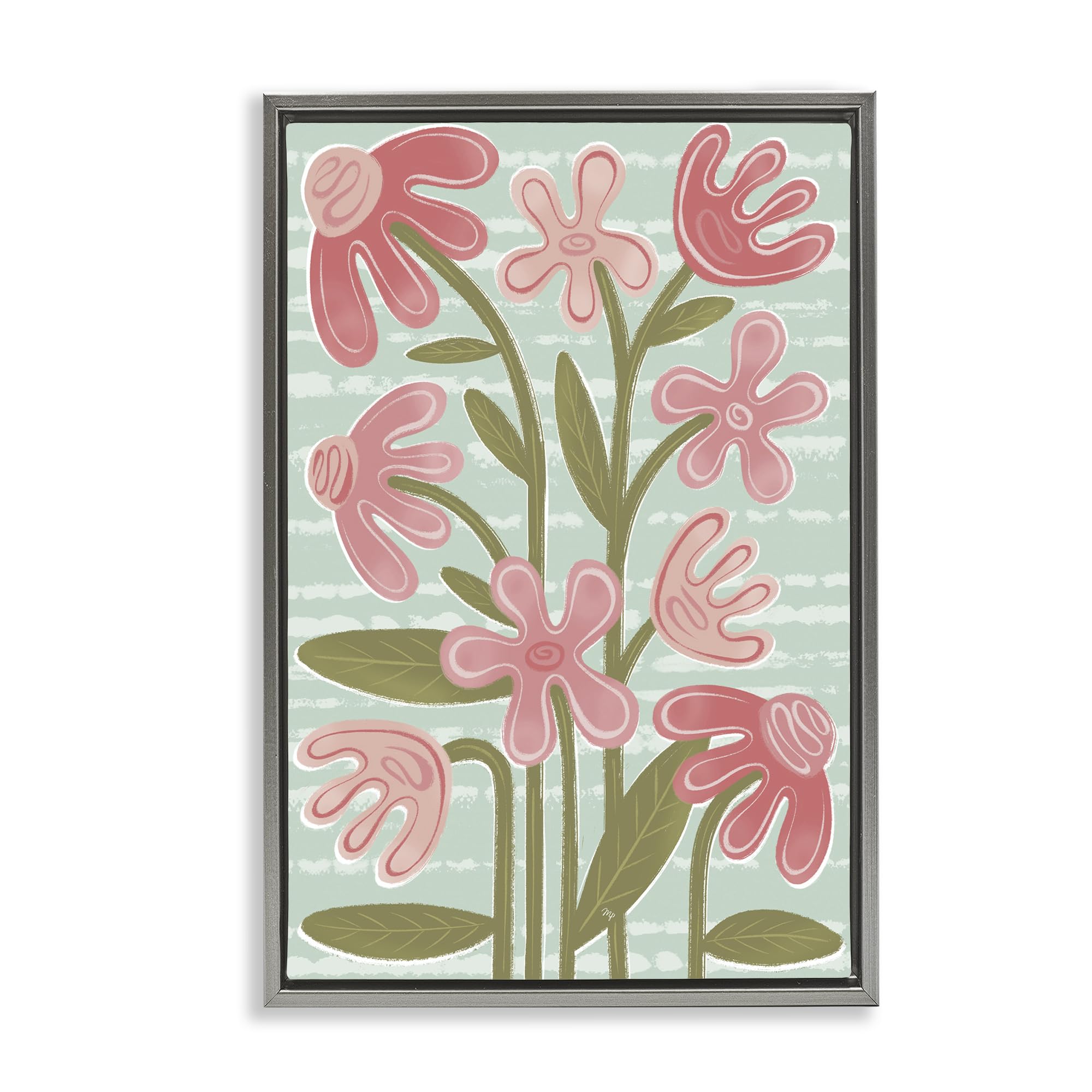Stupell Industries Luster Gray (Matte) 'Pink Whimsy Midcentury Flowers'| Floating Frame Canvas Art