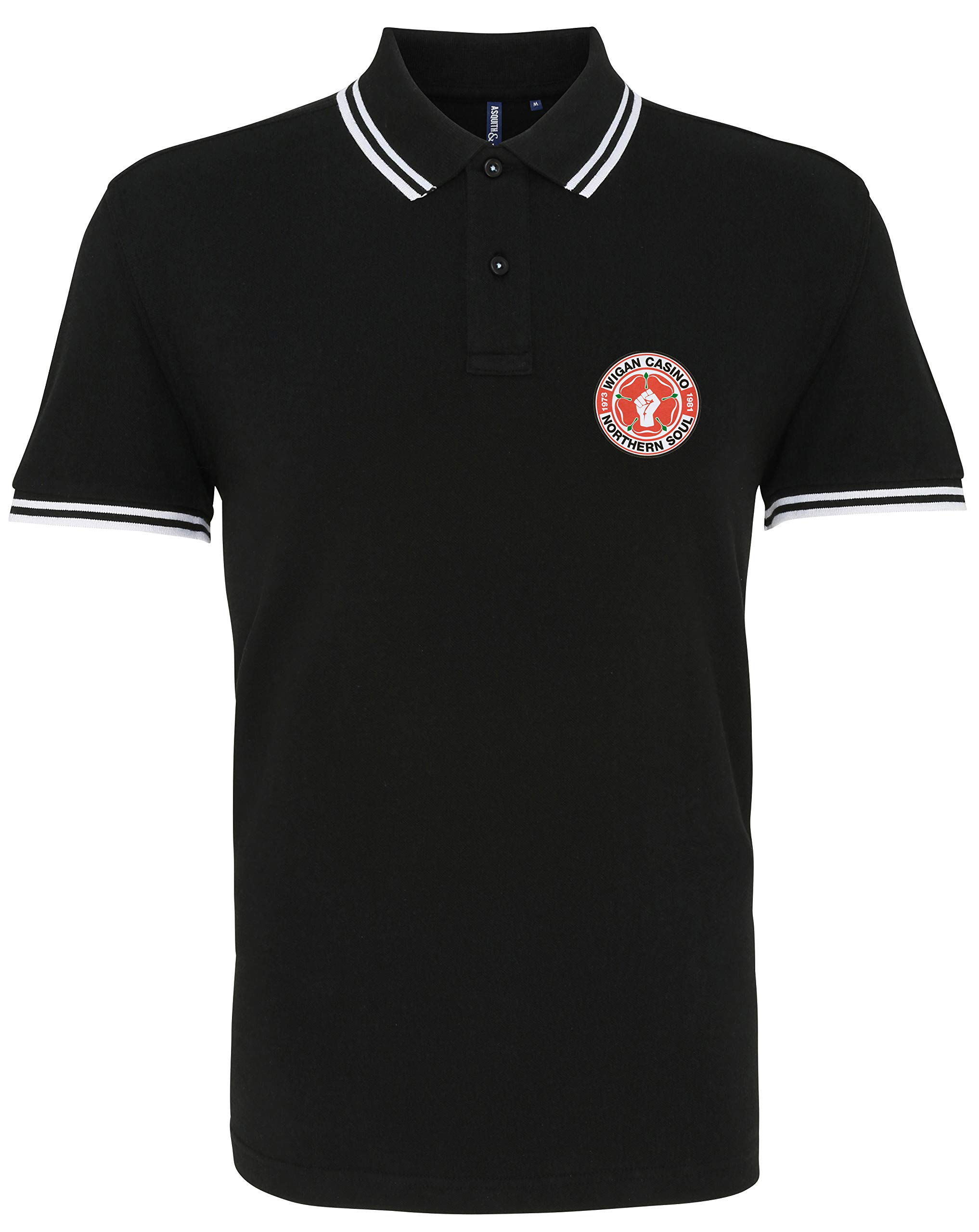 Productsave Men's Black/White Wigan Casino Northern Soul Keep The Faith Premium Polo Shirt Mod (Small, )