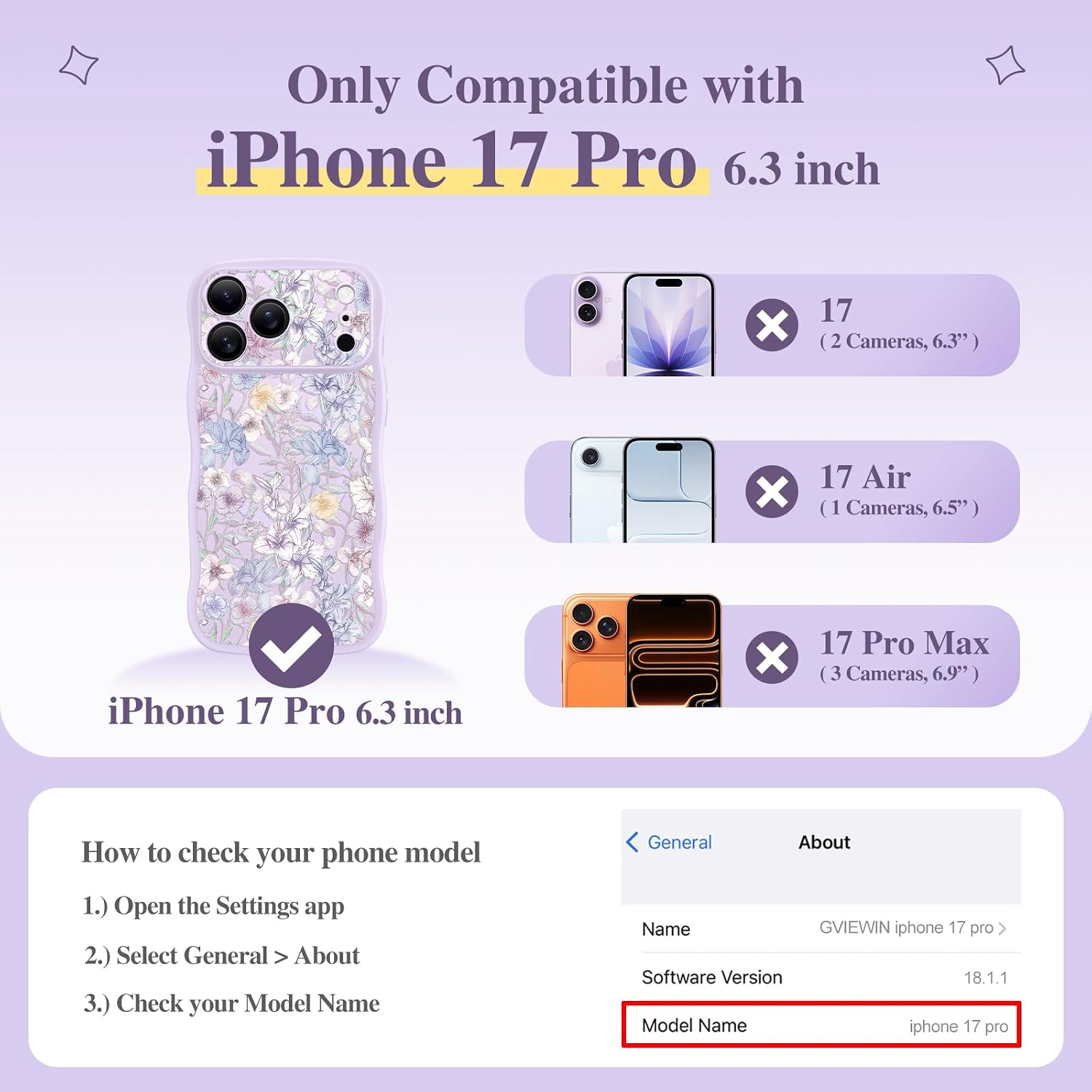 gviewin for iphone 17 pro case compatible with magsafe [curly wave edge][full camera protection] floral translucent shockproof magnetic women phone case for iphone 17 pro 6.3'', apricot blossom/purple apricot blossom/purple for iphone 17 pro (6.3", 2025)