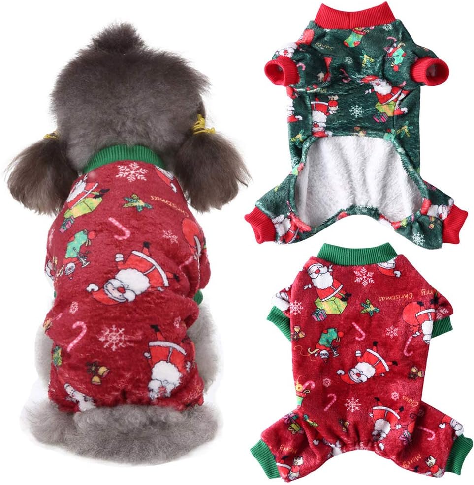 Gyuzh Christmas Dog Pajamas for Small Dogs Puppy Clothes Pajamas Snowman Reindeer Santa Dog Jumpsuit Pajamas Winter Fleece Pajamas for…