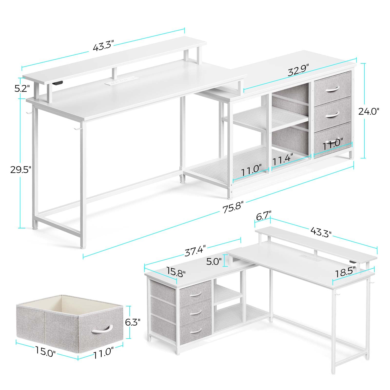 Seventable Escritorio Esquinero Para Computadora Con Tomas De Corriente