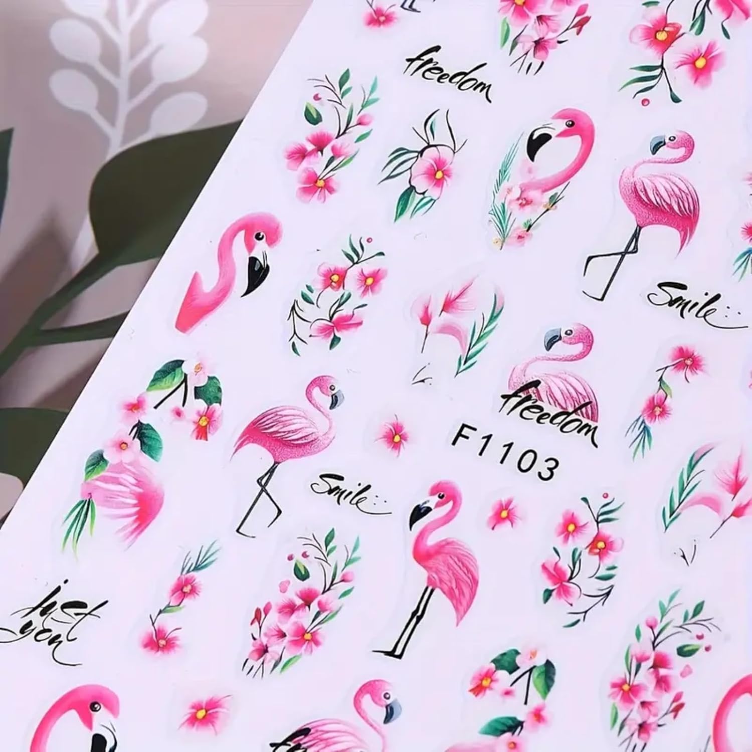 Flamingo Nail Art Stickers 3D Self-Adhesive Flowers Nail Stickers Pink Flamingo Floral Nail Decals Animal Flower Design Cute Spring Summer Nails Art Supplies for Women Manicure Decoration 6 Sheets