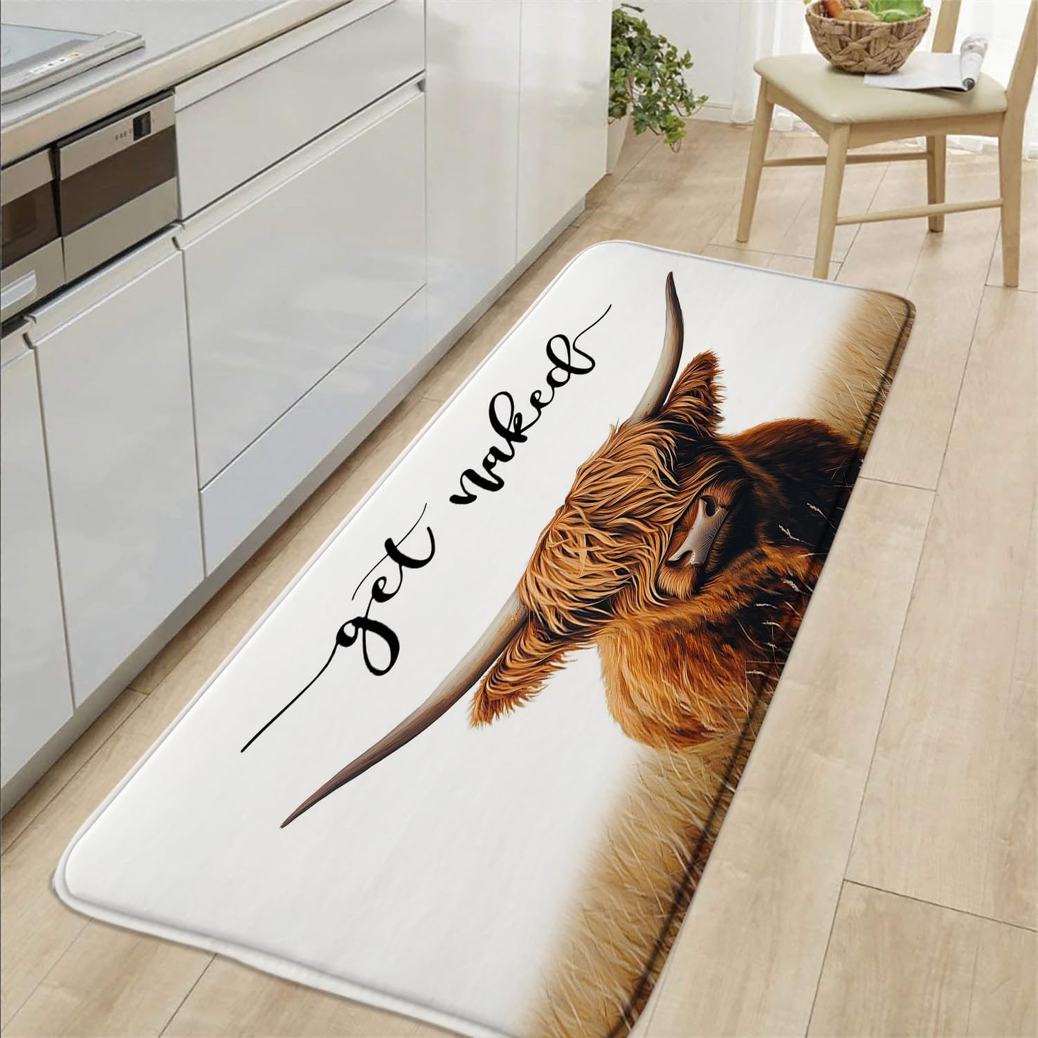 Highland Cow Bathroom Rugs Western Rustic Cattle Bull Wild Animal Get Naked Country Farmhouse Funny Cabin Bath Mat Bedroom Kitchen Toilet Floor Doormat 24x60