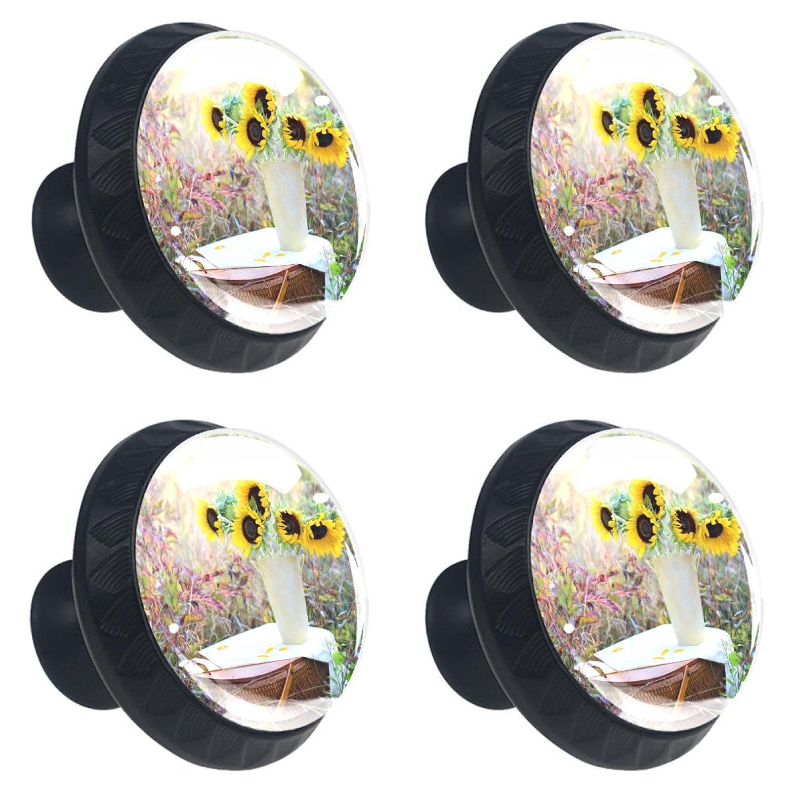 Boutons de tiroir en verre tournesol multicolores pour placard lot de 4