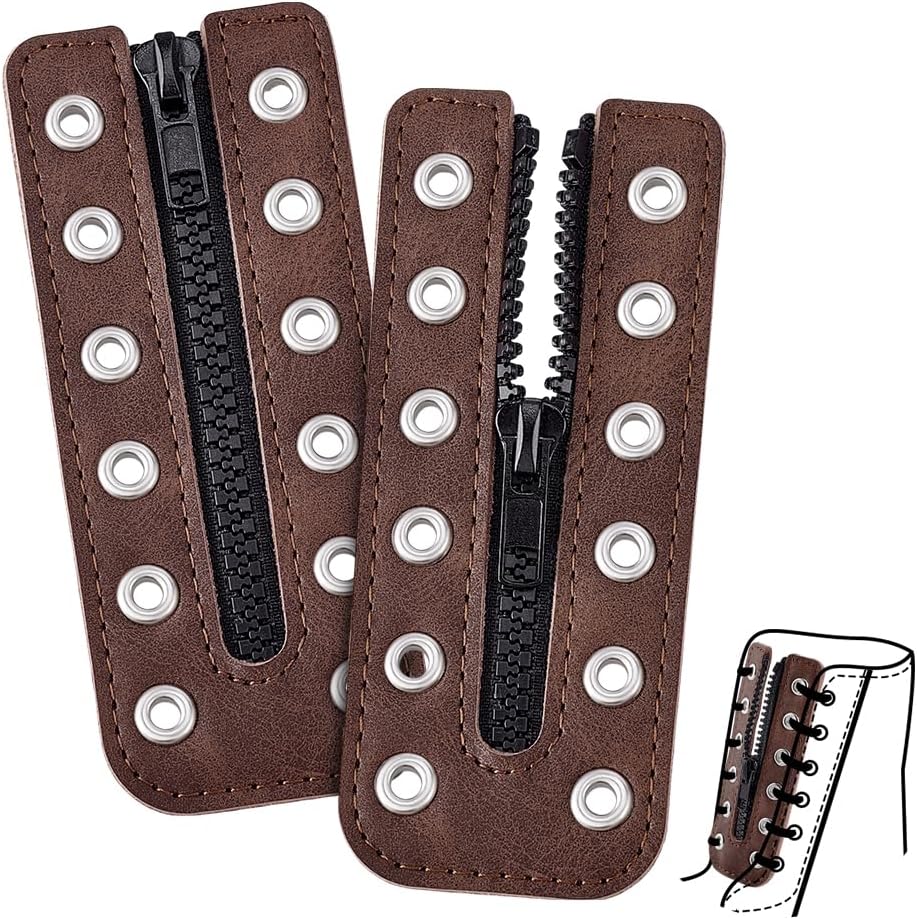PH PandaHall Cowhide Leather Boot Zipper Inserts, Tieless Shoe Lace Eyelets 6 Holes for DIY Men Women Sneakers Laces Repair