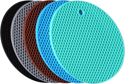 5 Pack Silicone Pot Holder Trivet Mats, Heatproof Trivets for Hot Dishes, Nonslip Insulation Honeycomb Rubber Hot Pads for Countertop, Extra Thick & Flexible Mats Heat Resistant Trivets Multicolor