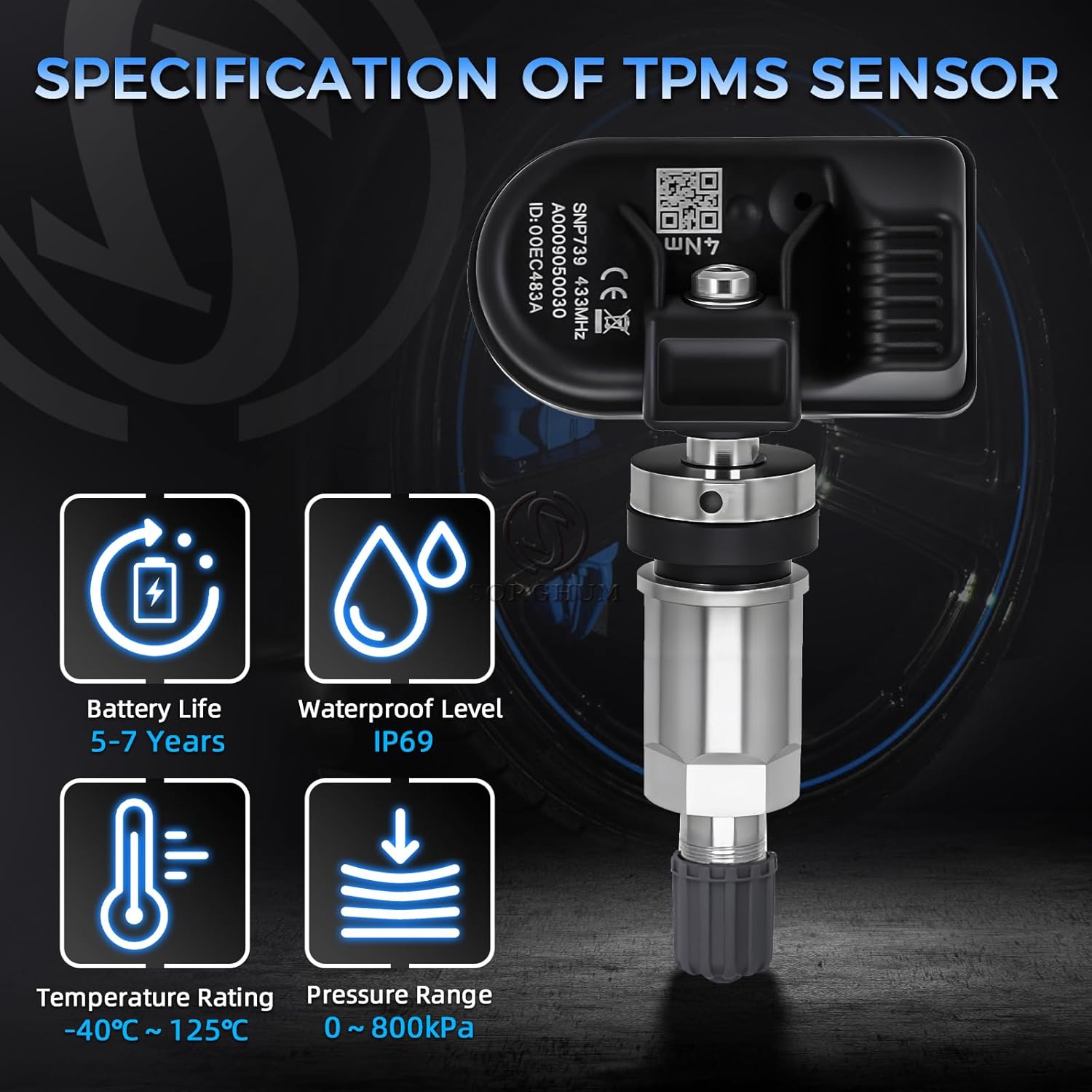 Sorghum TPMS Sensors Tire Pressure Monitoring System Compatible with Mercedes-Benz GLE350 2016-2019 C300 2008-2023 GLC300 E300 A220 CL CLA CLS GL GLK S G M Class Replace# A0009050030 Set of 4