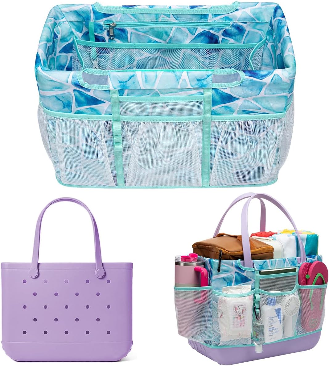Nyton Organizer Insert for Original Large Bogg Bag Cover Beach Liner for XL Bogg Storage Separator with Mesh Pocket Sport Mom (SEA GLASS, Original - Large, 1 Organizer Insert)