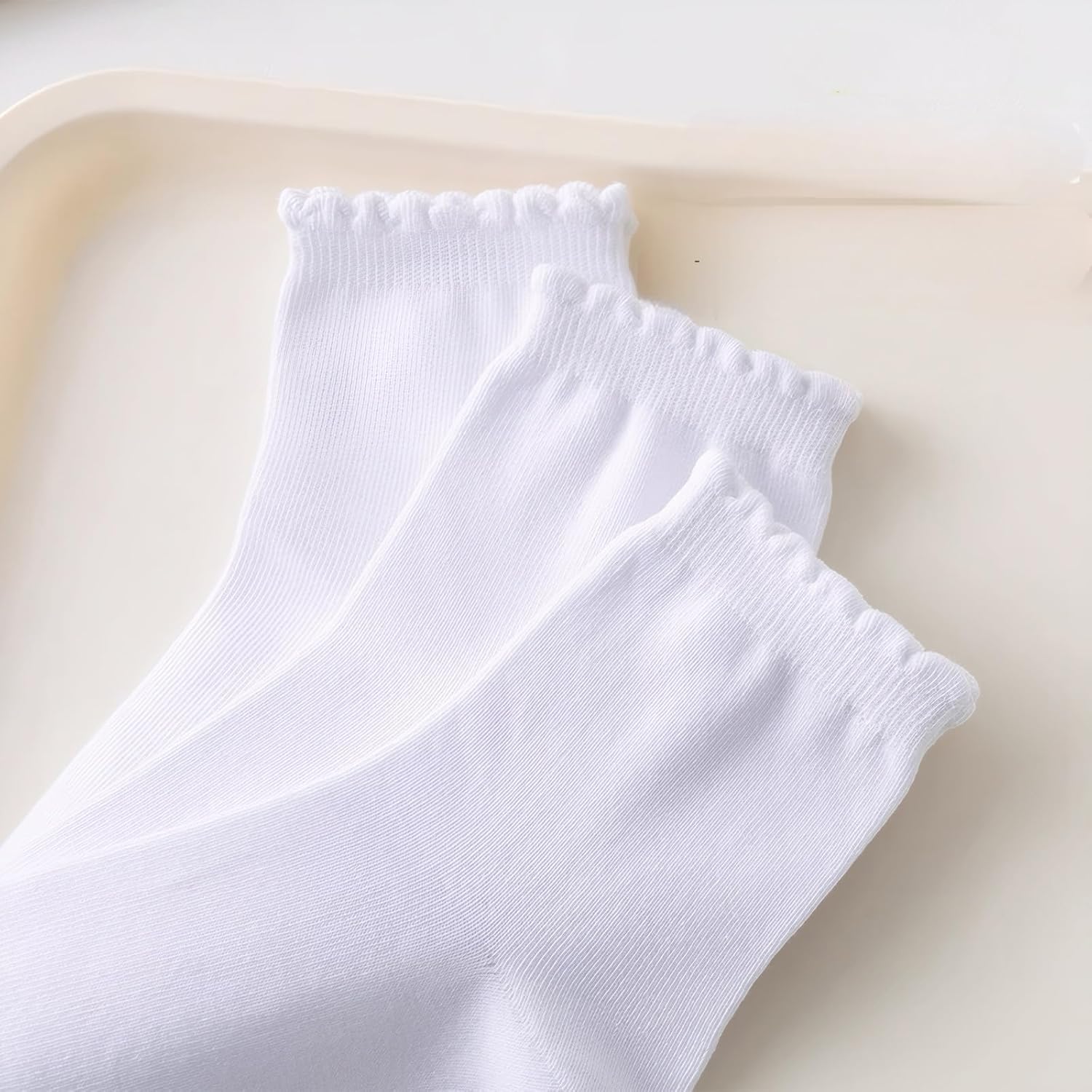 Girls White Ruffle Crew Socks for Little Kids Seamless Cotton Cute Princess School Uniform Socks 6 Pack 1-12Y - Image 6