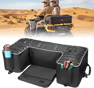 KEMIMOTO ATV Storage Bags, 55L ATV Rear Seat Storage Bag Water-Resistant Four Wheeler Gear Bag Back Seat with Built-in Frame, Removable Cushion for Passenger
