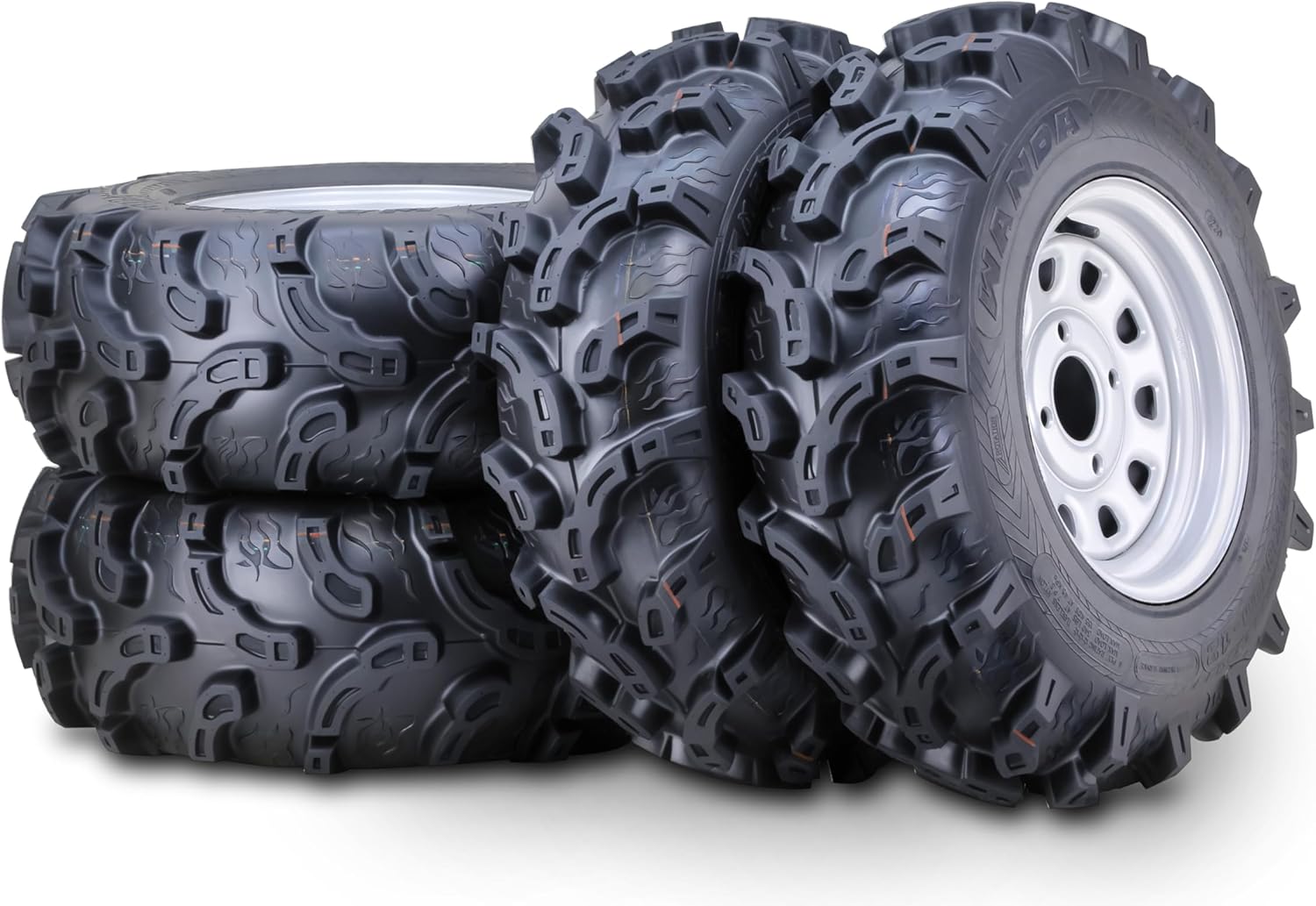 WANDA ATV Tires and Wheels Assembly Set 25x8-12 25x10-12 Super Mud with 4-110 PCD 5+2 Offset Silver Rims, SET 4