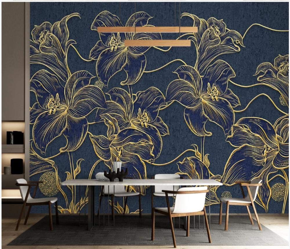 Papier Peint Panoramique Fleur De Lys Bleu | Ever Wallpaper