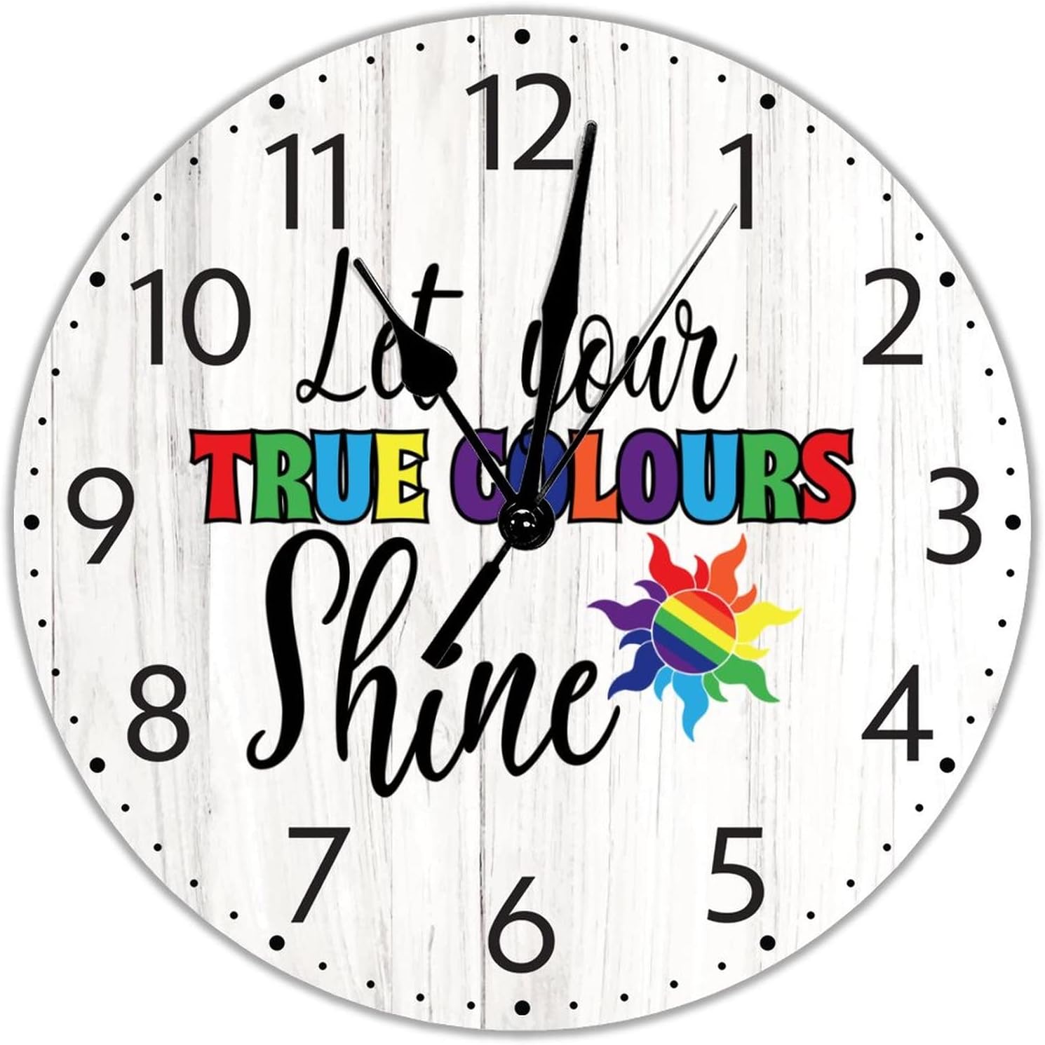 UFunhome Pride Rainbow Wooden Wall Clock Let Your True Colour Shine Clock Progress Pride Clock Non-Ticking Battery Operated 12 Inch Farmhouse Clock for Nautical Home Kitchen Living Room Bedroom