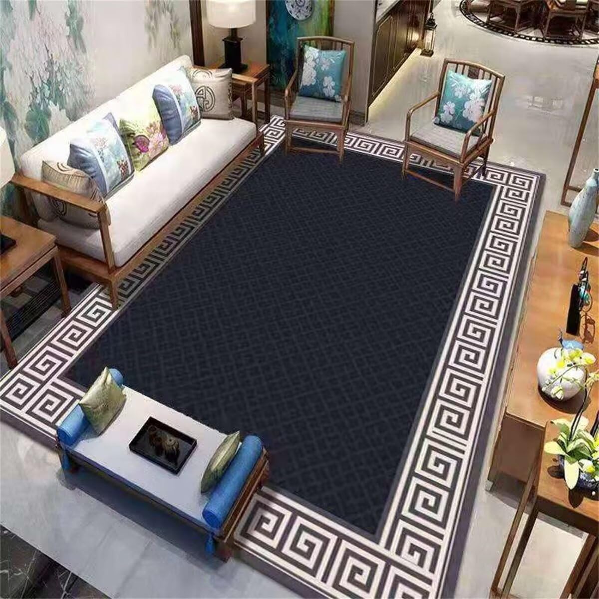 Décoration chambre fille ado avec grand tapis gris rétro