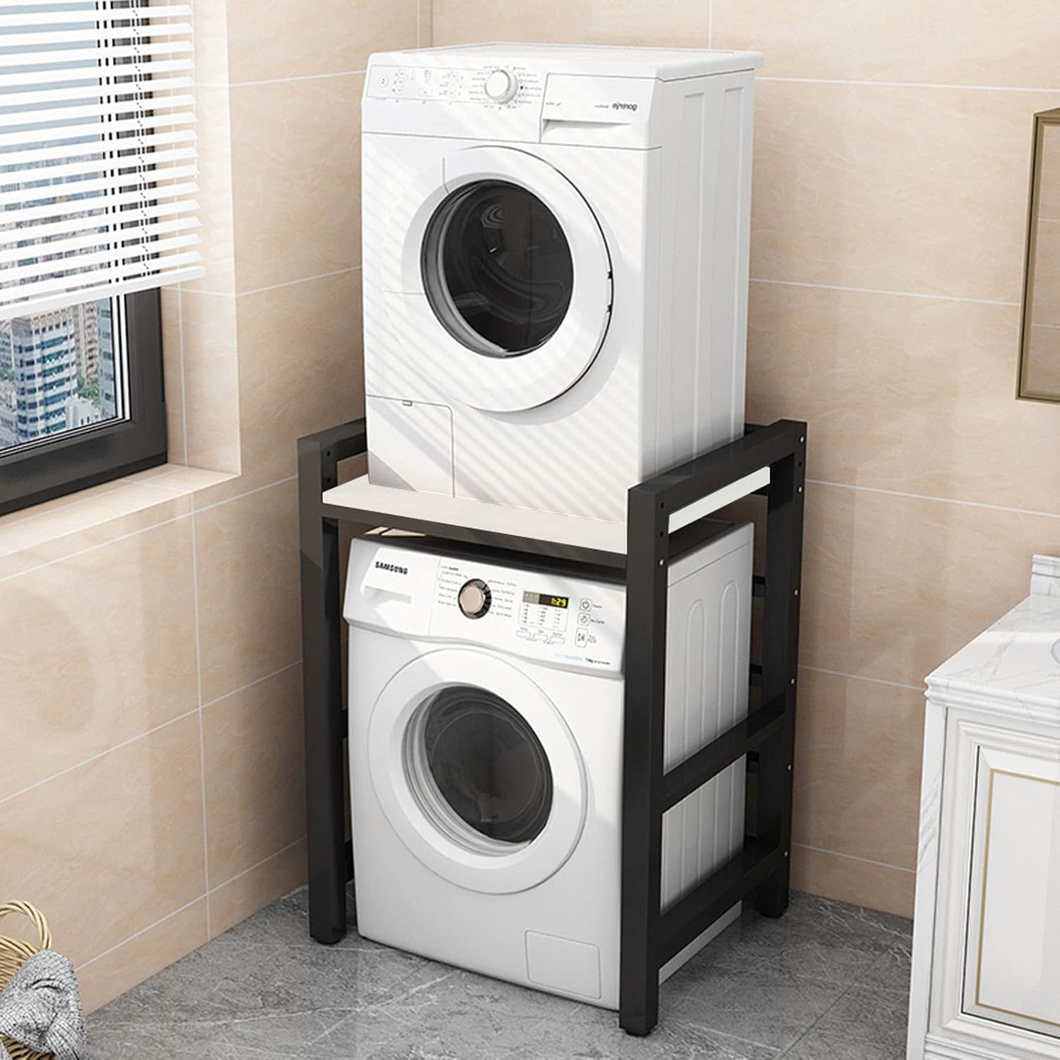 省スペースドラム式洗濯機収納ラック棚 ランドリールーム バスルーム キッチン バルコニー用 3段階高さ調節可能 (90/95/100