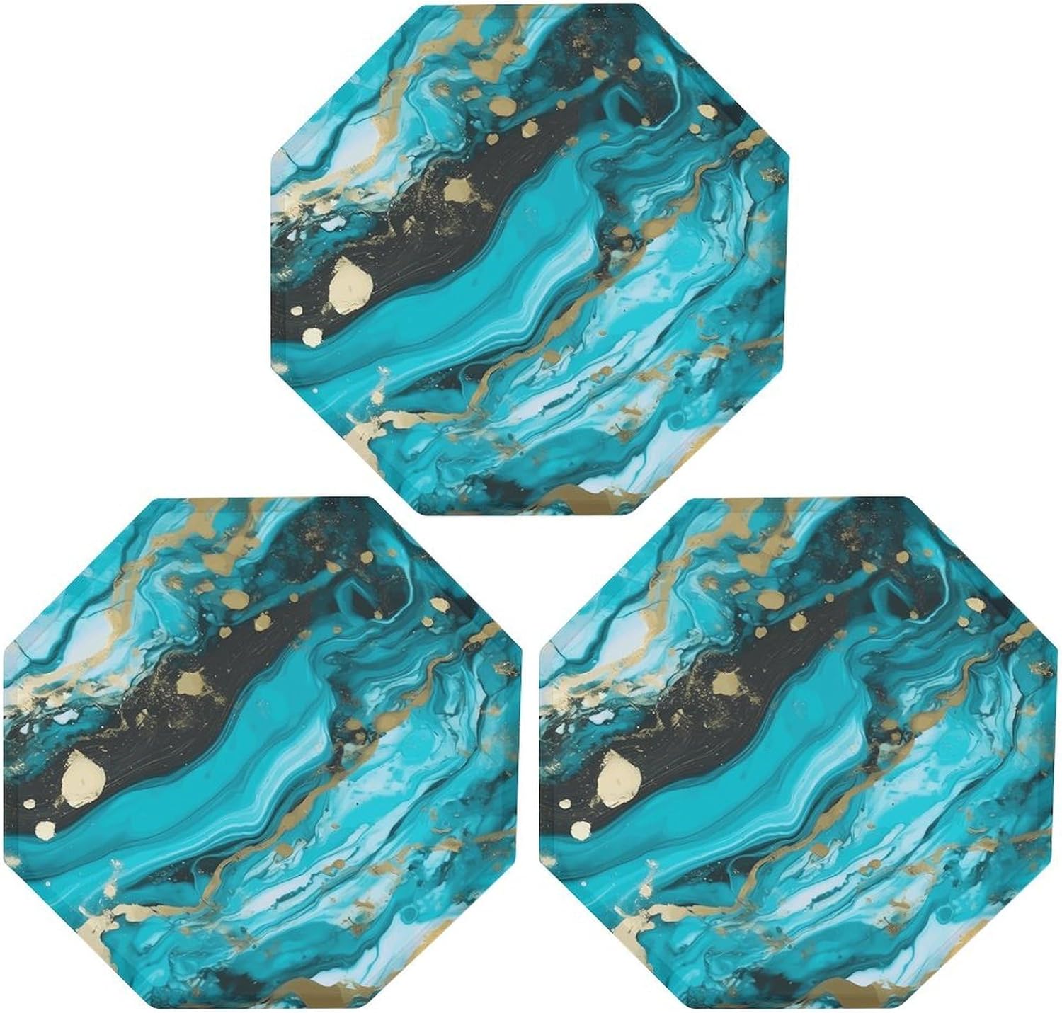 Ctagon Metal Sign for Home, Modern Display Plate for Kitchen, Turquoise Blue Gold Marble Plates Accent Hanging Wall Decorations 3PCS for Living Room, Bedroom, Hallway, Hotel