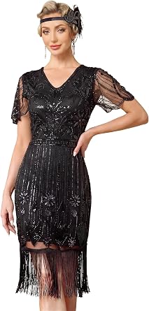 MTITE Womens Flapper Dresses 1920s Great Gatsby Dresses Sequin Fringed Roaring 20s Cocktail Dress