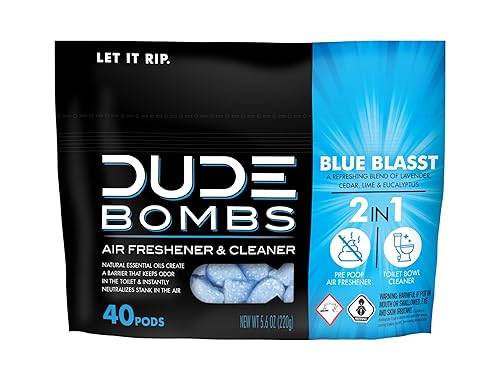 DUDE Bombs - Eliminador de bastones de inodoro 1 paquete 40 cápsulas eliminador de picas 2 en 1 de aroma fresco ambientador de inodoro mezcla