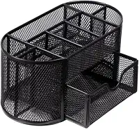 Organizador de Mesa Porta Canetas Lapis Clips Com Gaveta 9 Divisórias Aramado Color (Preto)