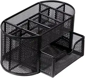 Organizador de Mesa Porta Canetas Lapis Clips Com Gaveta 9 Divisórias Aramado Color (Preto)