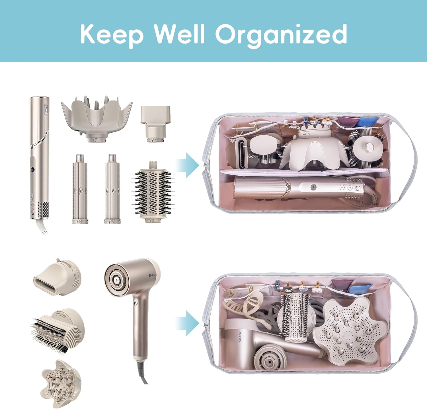 Dy son Air wrap Travel Case Hair Tools Travel Bag for Shark Flexstyle Carrying Case Portable Shark Hair Dryer Revlon Flat Curling Iron Organizer(Silver Gray) - Image 5