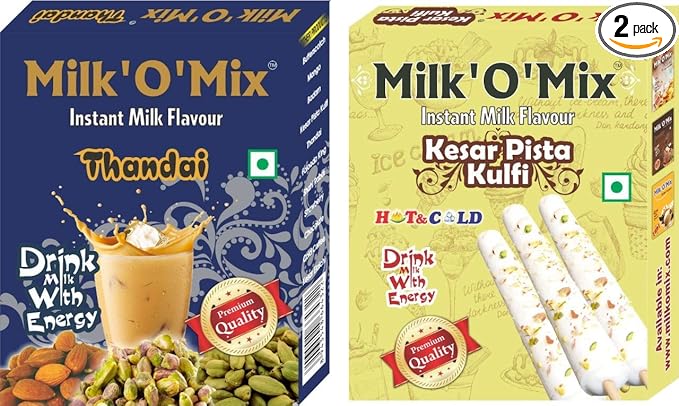 Thandai And Kesar Pista Kulfi Instant Milk Flavour Drink Milk with Energy Box - 150 g Each (Pack of 2)