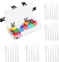 24 Wells Watercolor Painting Pallet with 2 Paint Brushes+ 30Pcs(5 Pack) Plastic Spatula Palette Knives Set