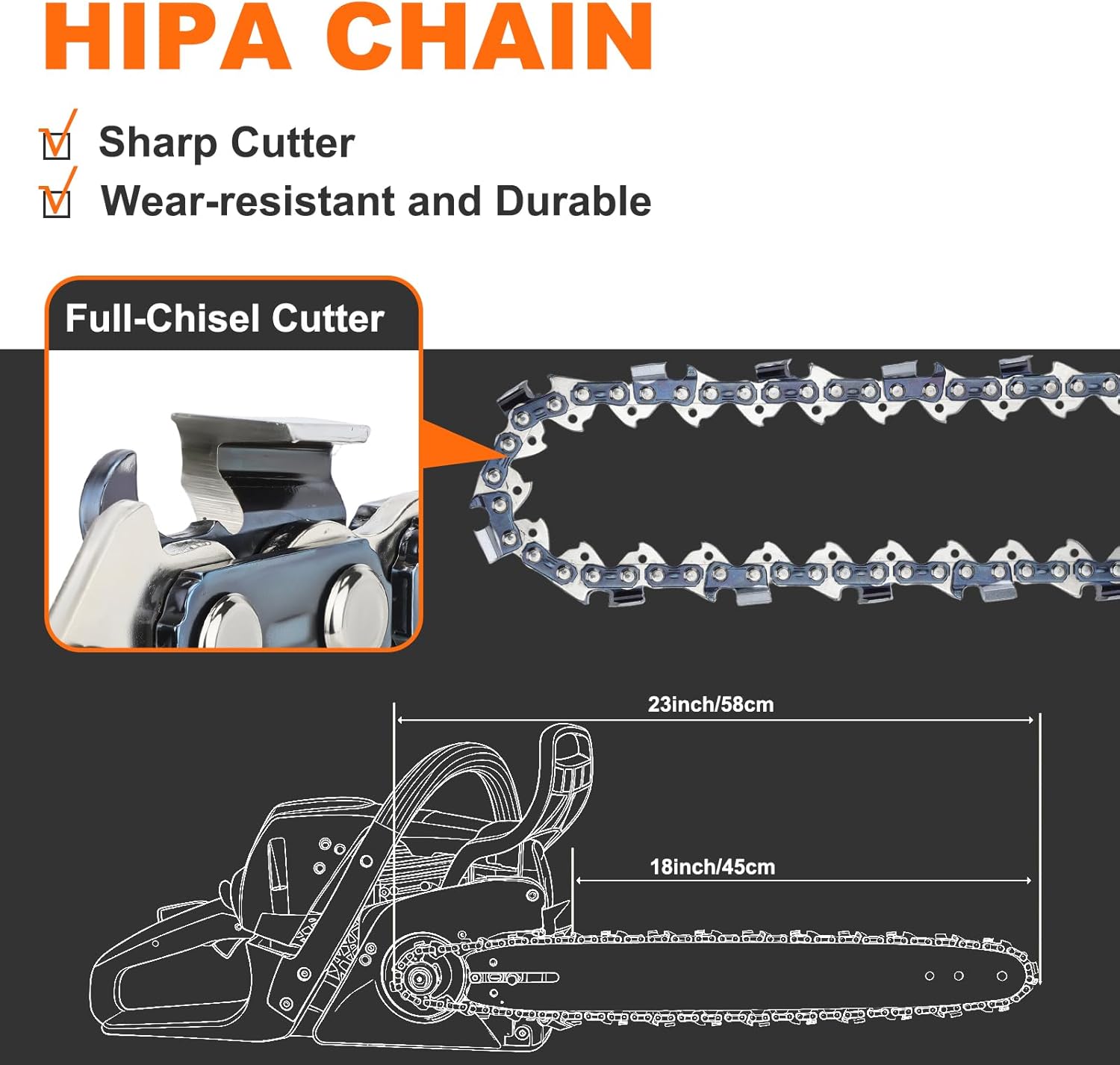 Hipa 18 Inch Chainsaw Chain .325" Pitch .063" Gauge 74 Drive Links Fits Stihl MS271 Farm Boss MS290 MS291 MS311, 3639 005 0074, V74 (3PCS)