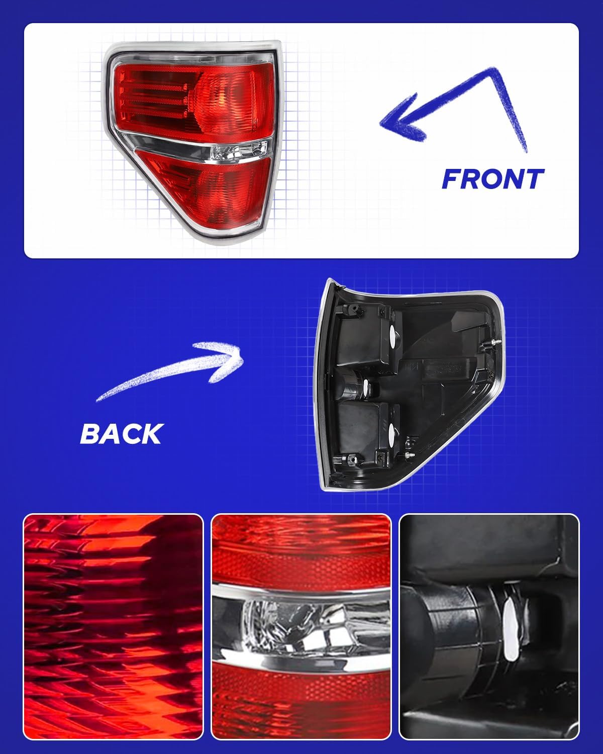 AUTOONE F150 Tail Light Assembly Rear Lamps Replacement for 2009 2010 2011 2012 2013 2014 Ford F-150 Driver Side(LH)