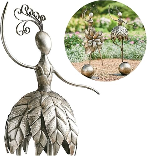 FGAITH Elegante escultura de niña, manualidades, estatua bailarina de hierro, figura abstracta de aniversario, adornos de césped, para decoración de