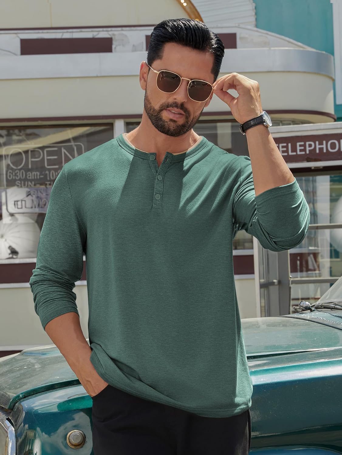 Hardaddy Men's Long Sleeve Henley Shirts Casual Color Block Henley Button T-Shirt Tops - Image 5