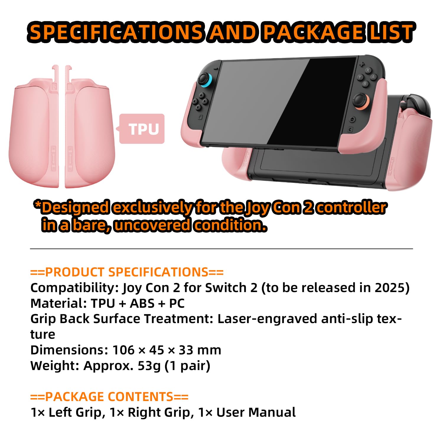 IFYOO NexGrip Ergonomic Grip Set for Nintendo Switch 2 Joycons, Grip Case Compatible with Joy Con 2 Controller, Compatible with Switch 2 Joycon, Switch 2 Accessories - Pink