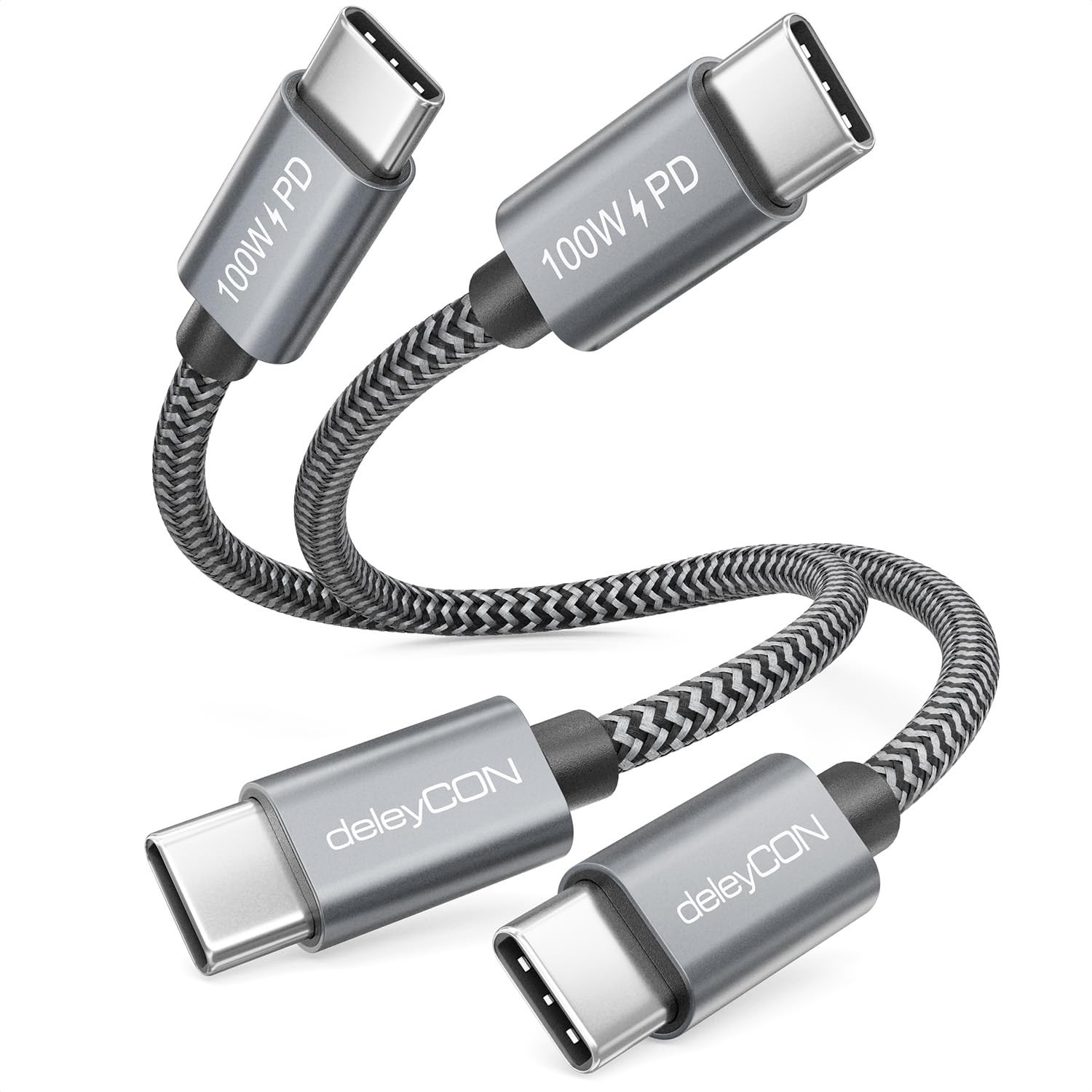 deleyCON 2x 0,15m USB C Cavo (100W Ricarica Rapida) PD 3.0 - C a C - Cavo Corto Ricarica per iPhone 17 16 15 Pro Max Air Galaxy A16 A26 A56 S26 S25 S24 Pixel iPad MacBook AirPods Tablet Switch PS5