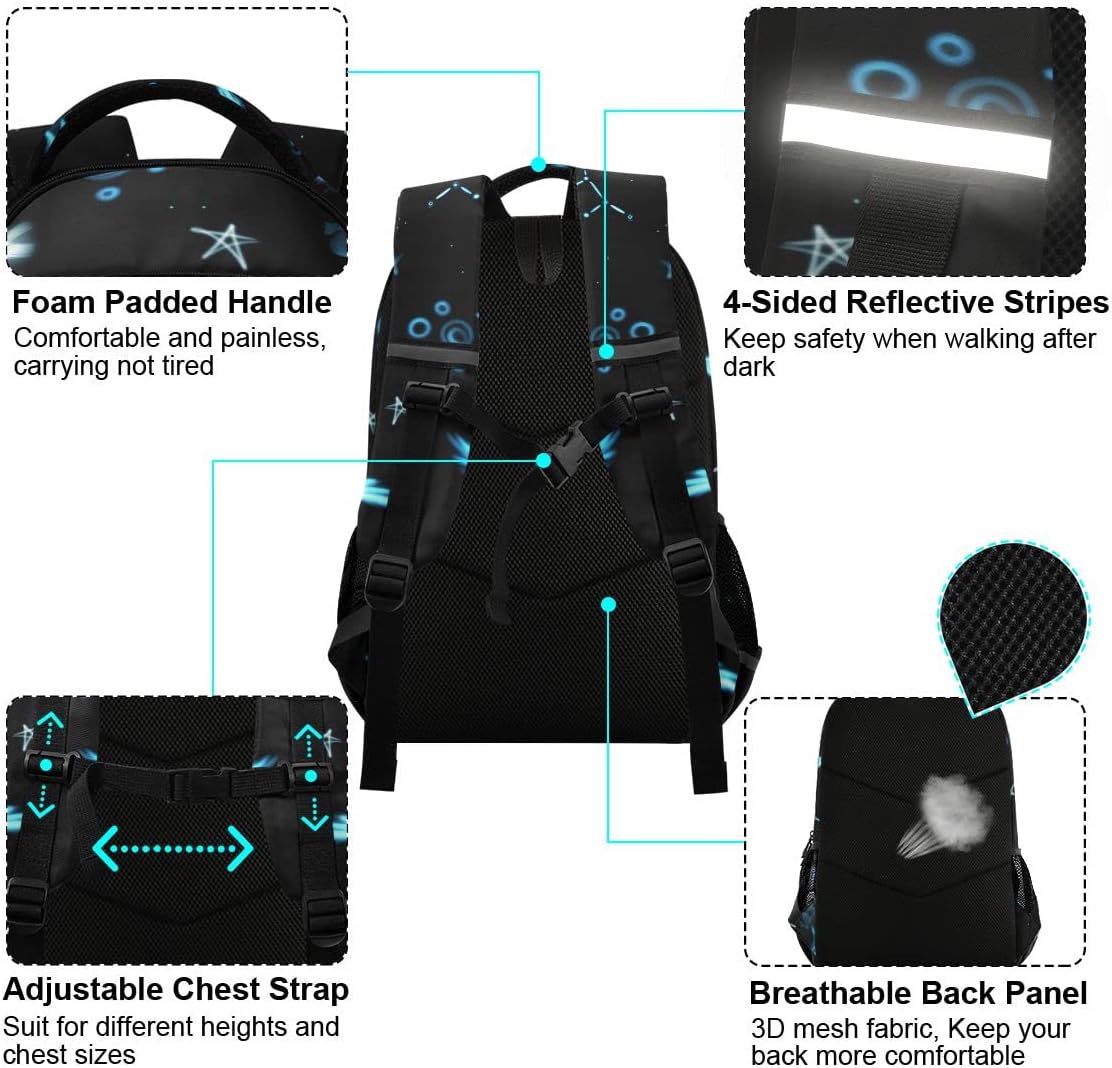 Black Axolotls Stars Backpack for Boys Girls Kids, Laptop Bookbag Lightweight Travel Daypack School Backpacks - Image 5