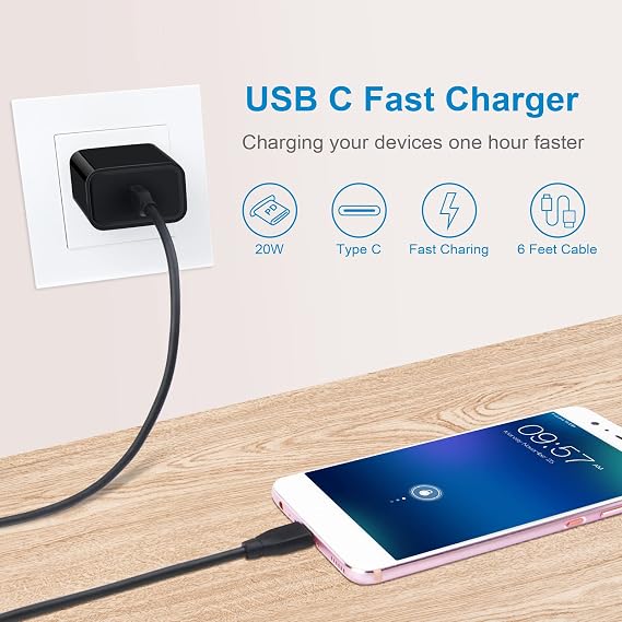USB C Wall Charger, 20W PD Fast Charging Charger Cable for Samsung Galaxy S26 S25 S24 S23 S22 S21 S20 FE A16 A15 5G A14 A21, Google Pixel 10 9 Pro XL 9a 8 Pro 7a 6 Pro, Type C Power Adapter USB C Cord