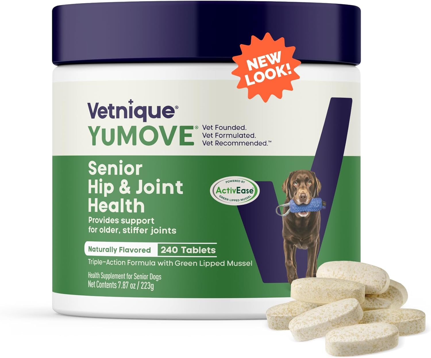 Yumove Hip & Joint Supplement for Dogs – with Glucosamine Chondroitin, Omega 3, Hyaluronic Acid, Green Lipped Mussel & Fish Oil for Dogs – Senior Dog Joint Supplement (240ct Chewable Tablets)