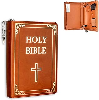Concealed Carry Gun Pouch, Holy Bible Leather Soft Pistol Case, Lockable Zipper, Handgun Case for 9mm & Glock Guns Storage or Transport